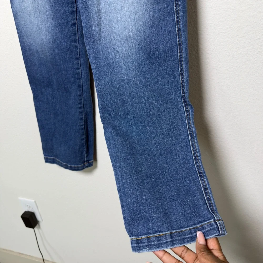 Spanx Women Jeans Medium Blue Pull On Ankle Straight Denim Comfort Elastic Waist